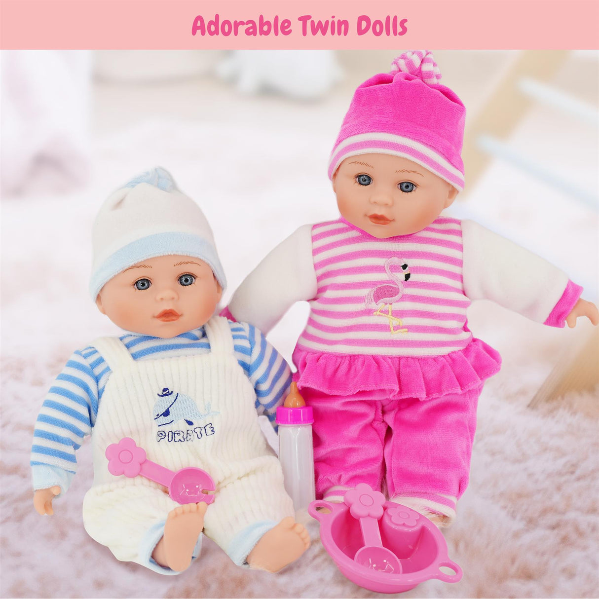 BiBi Twin Baby Dolls & Accessories (33 cm / 13")