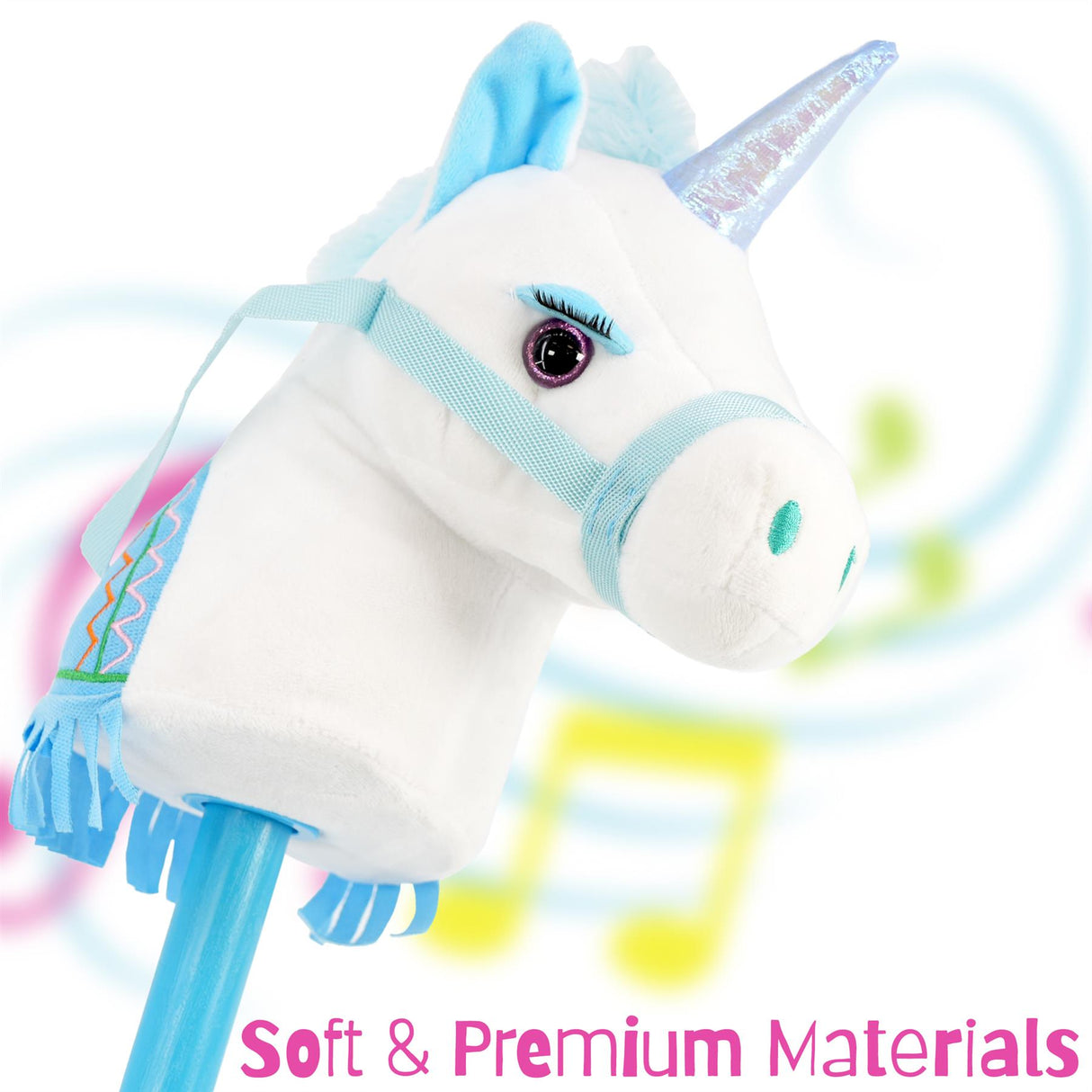 The Magic Toy Shop Kids Hobby Horse Blue Unicorn with Sounds