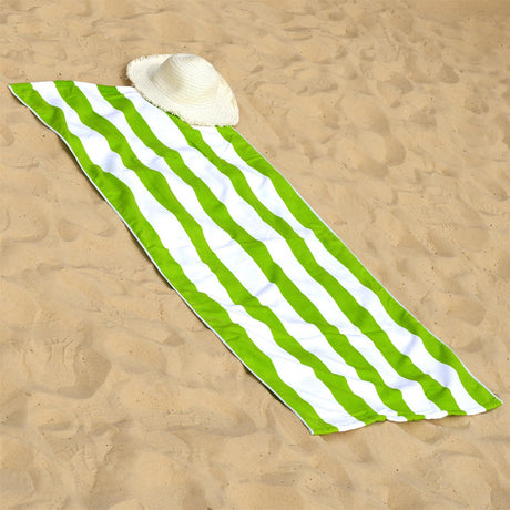 Beach Bath Towel Large Microfibre Green Striped by GEEZY - UKBuyZone