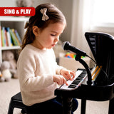 Black Electronic Piano With Microphone and Stool