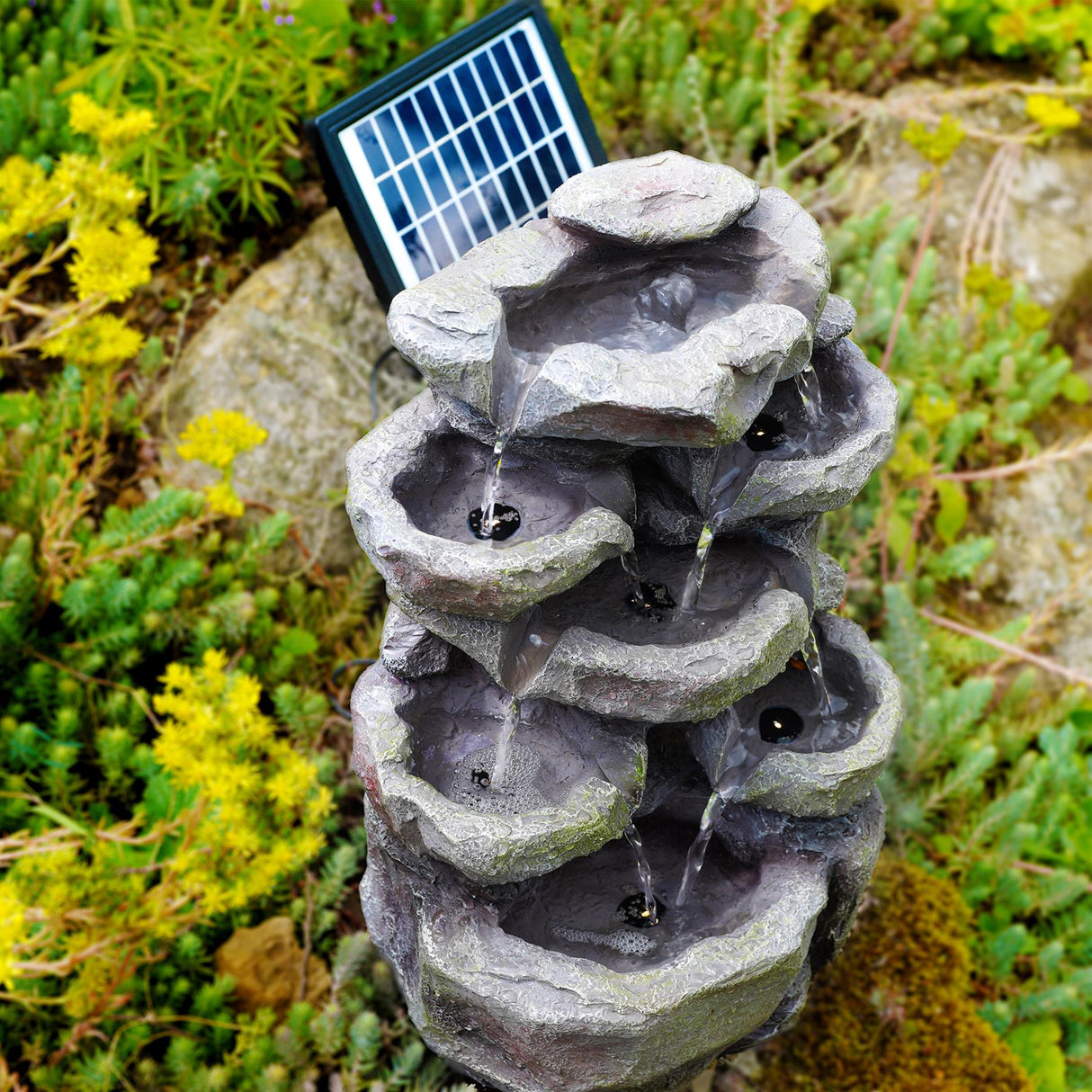 Rock Solar Water Feature Outdoor With LED by GEEZY - UKBuyZone
