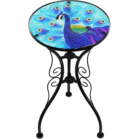 Geezy Round Side Mosaic Garden Table With Blue Peacock Design