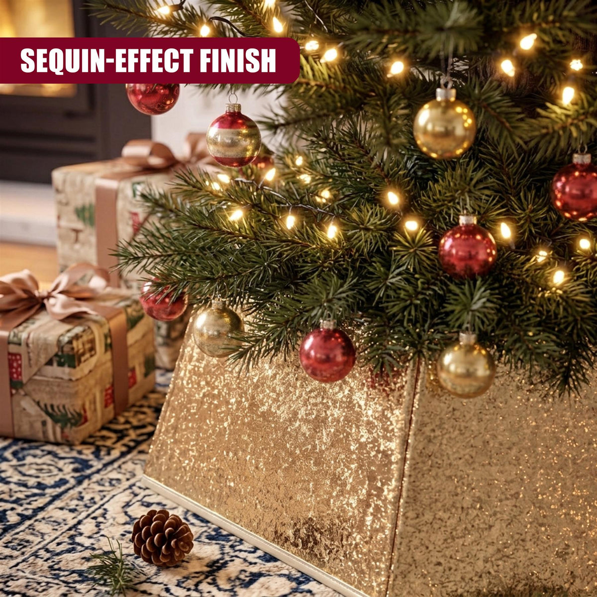 Golden Hexagonal Christmas Tree Skirt 27"