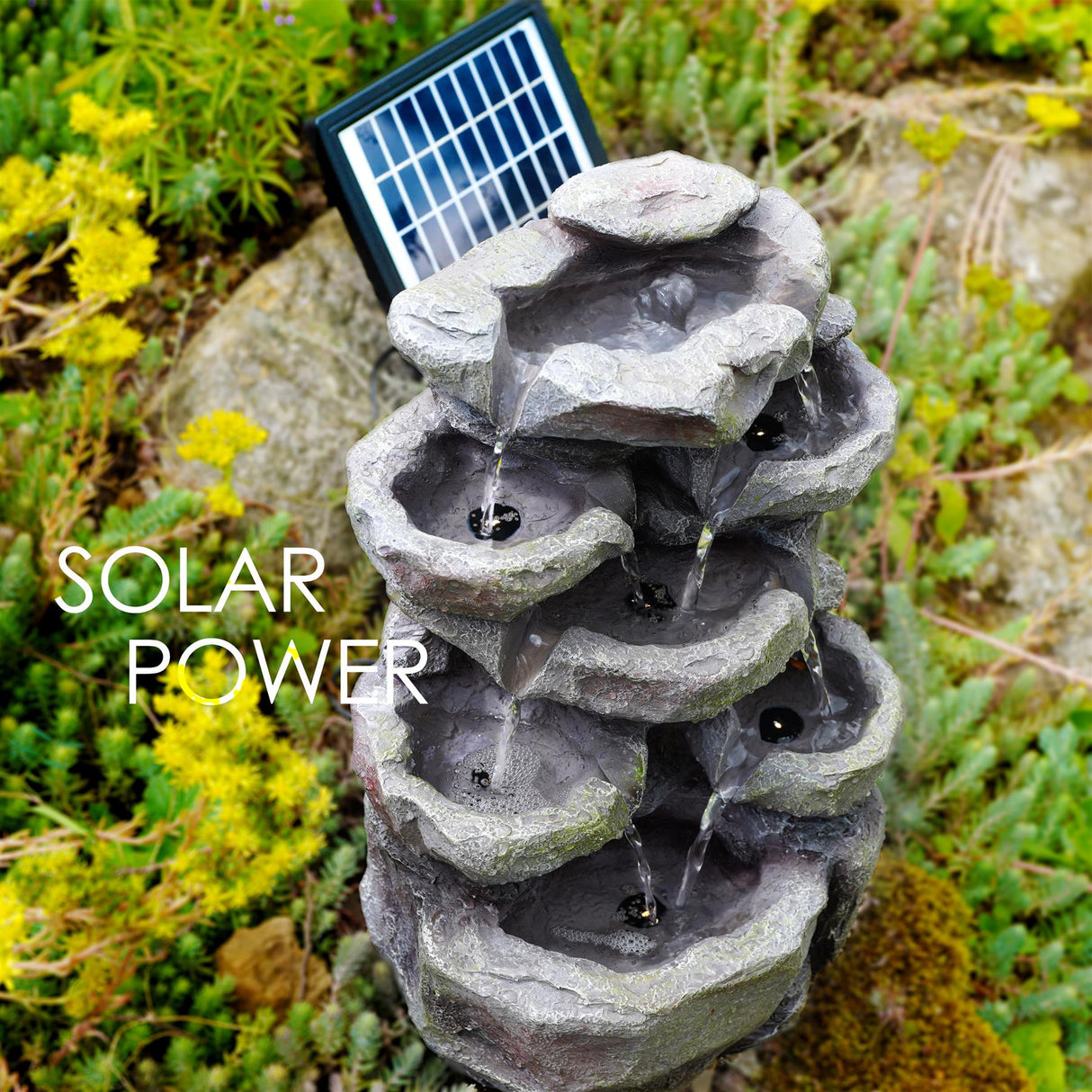 GEEZY Rock Solar Water Feature Outdoor With LED