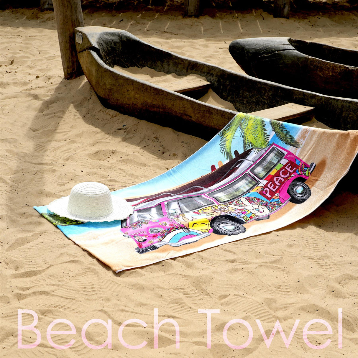 Pink Summer Bus Design Large Towel by Geezy - UKBuyZone