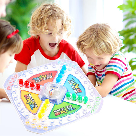 Race To Base board game set featuring a colorful plastic board, game tokens, and markers.
