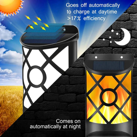 Solar Powered LED Flame Light Wall Mounted by GEEZY - UKBuyZone