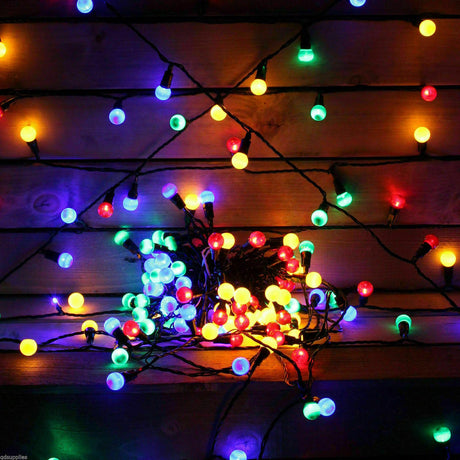 Multi colored led lights on a wooden structure.