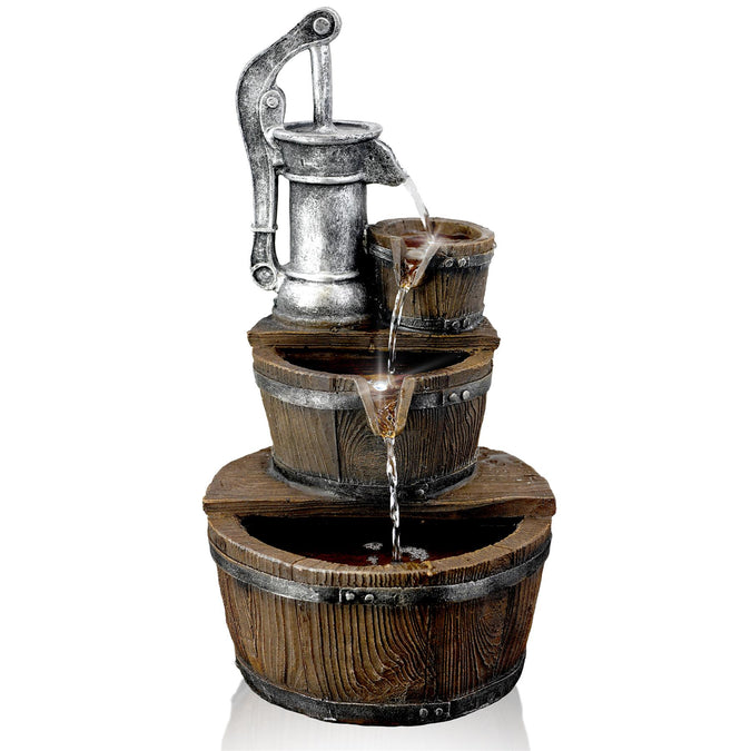 Pump Barrel Water Feature Outdoor With LED - UKBuyZone