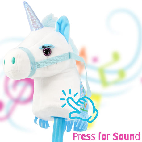 The Magic Toy Shop Kids Hobby Horse Blue Unicorn with Sounds