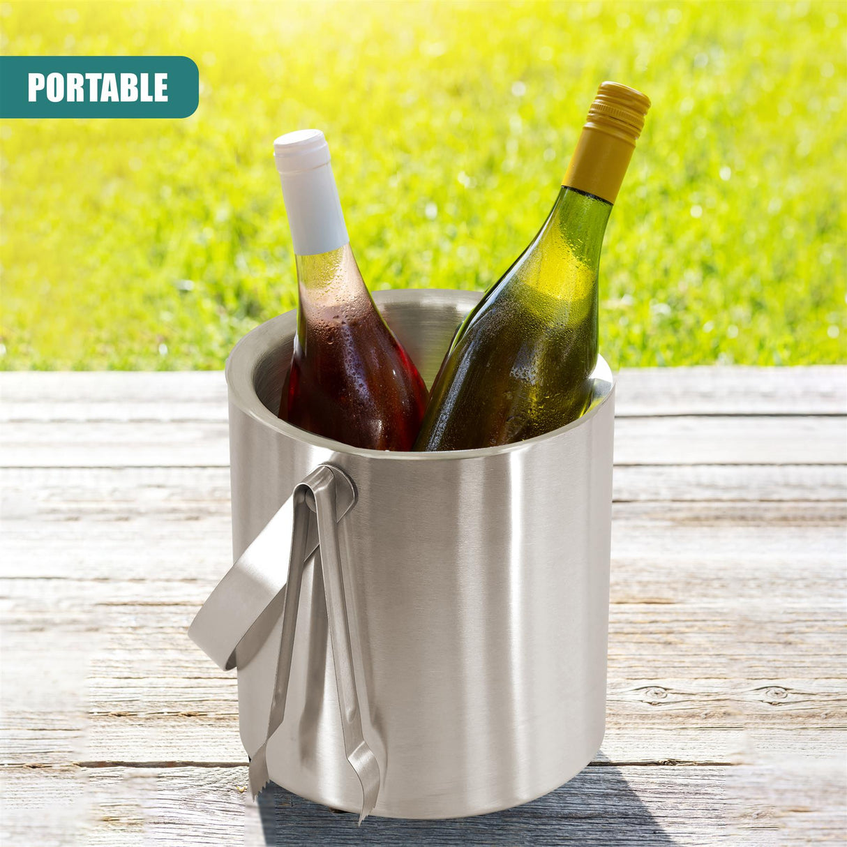 Stainless Steel Ice Bucket With Lid And Ice Tongs by Geezy - UKBuyZone