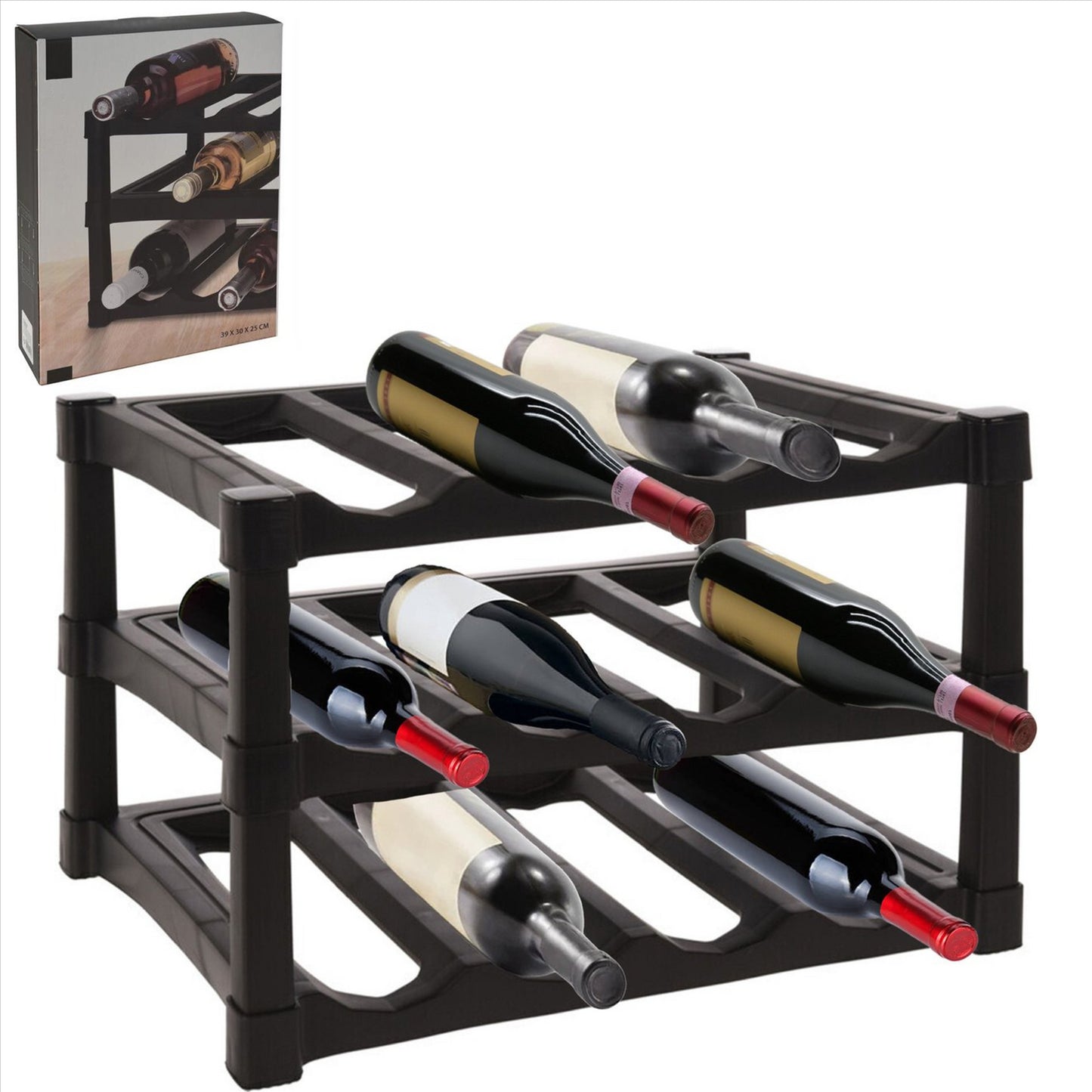 3 Tier Stackable 12 Bottle Wine Storage Rack by Geezy - UKBuyZone