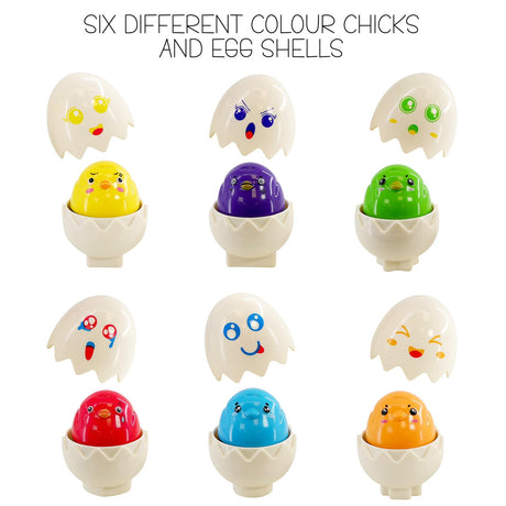 Collection of colorful plastic eggs featuring varied facial expressions and characters.