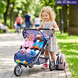 3 Wheeler Twin Doll's Pushchair, Blue