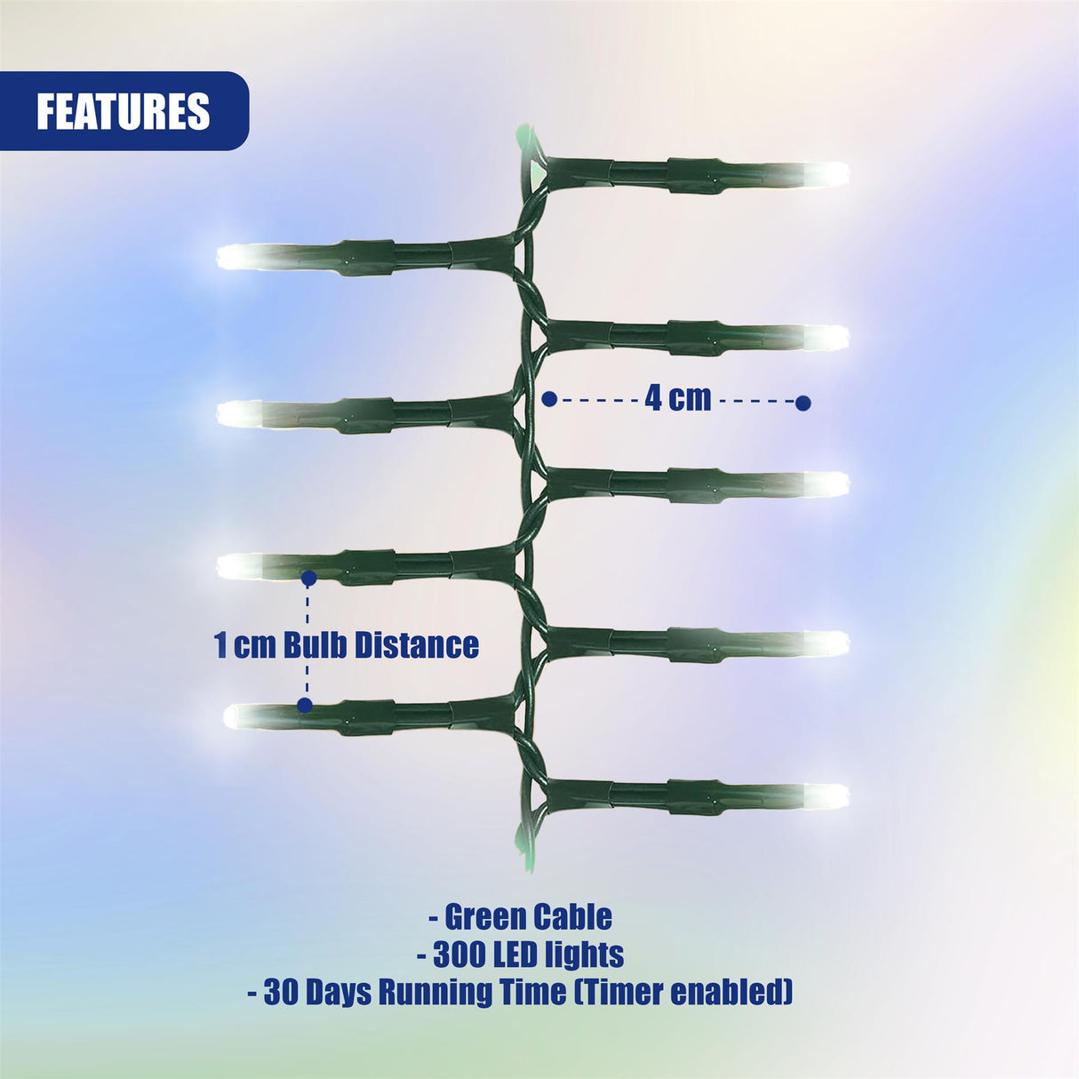 300 LED Cluster Christmas Lights - Blue & White