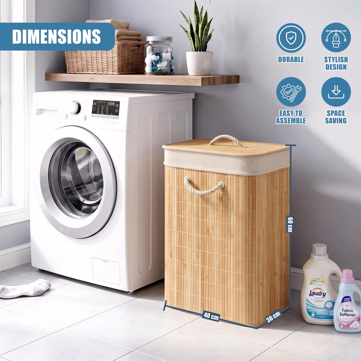 Brown Bamboo Laundry Hamper 72L