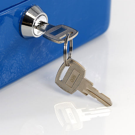 Metal Cash Box with Two Keys in Blue Colour 8 Inch by GEEZY - UKBuyZone