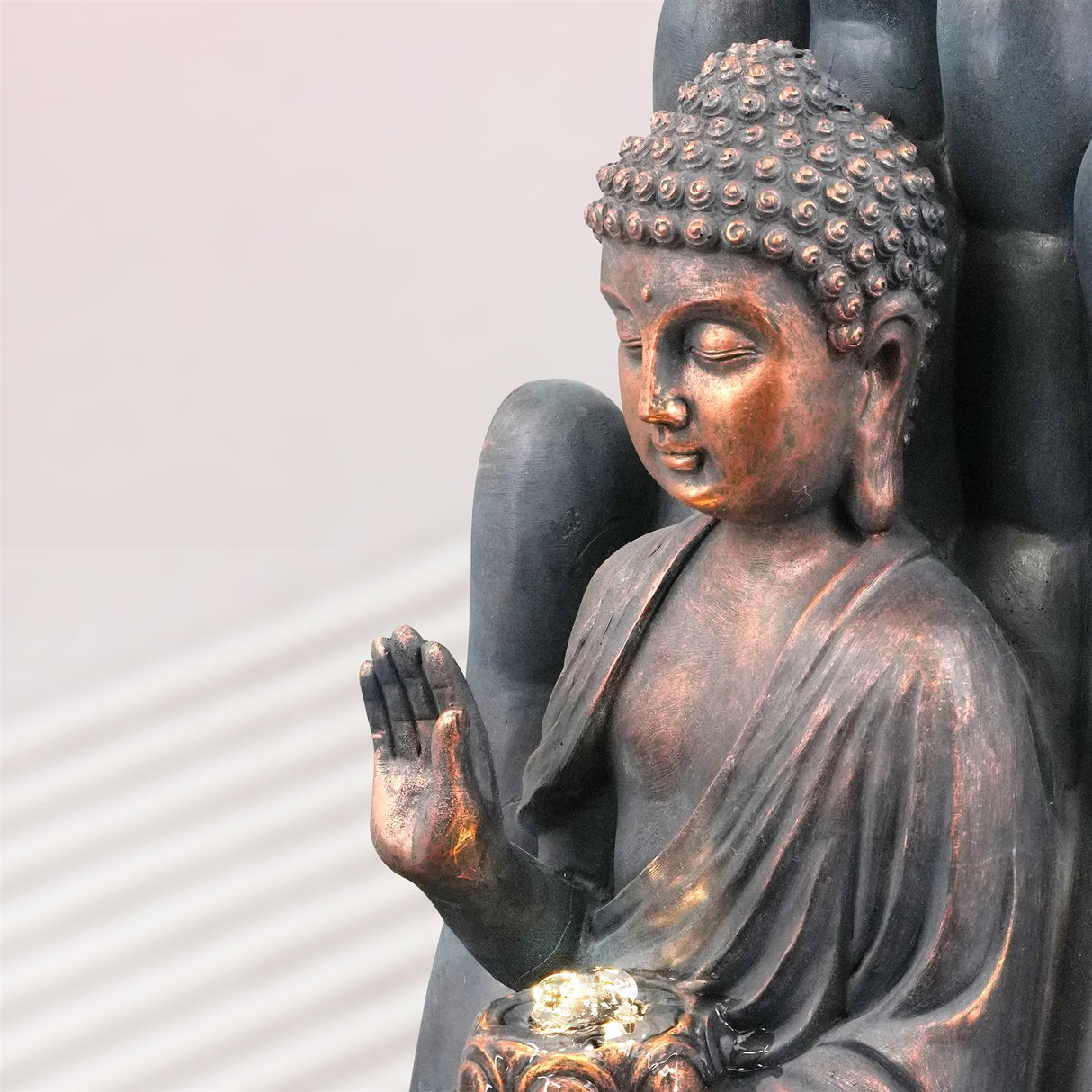 Palm Buddha Water Feature Outdoor With LED by GEEZY - UKBuyZone