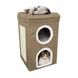"Twin-tiered cat house with a toy mouse and cushion inside." - UKBuyZone