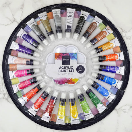 Set of 24 x 12 ml Tube Acrylic Paint Artist Set & Palette by Geezy - UKBuyZone