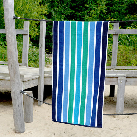 Large Velour Striped Beach Towel (Midnight Oasis) by Geezy - UKBuyZone