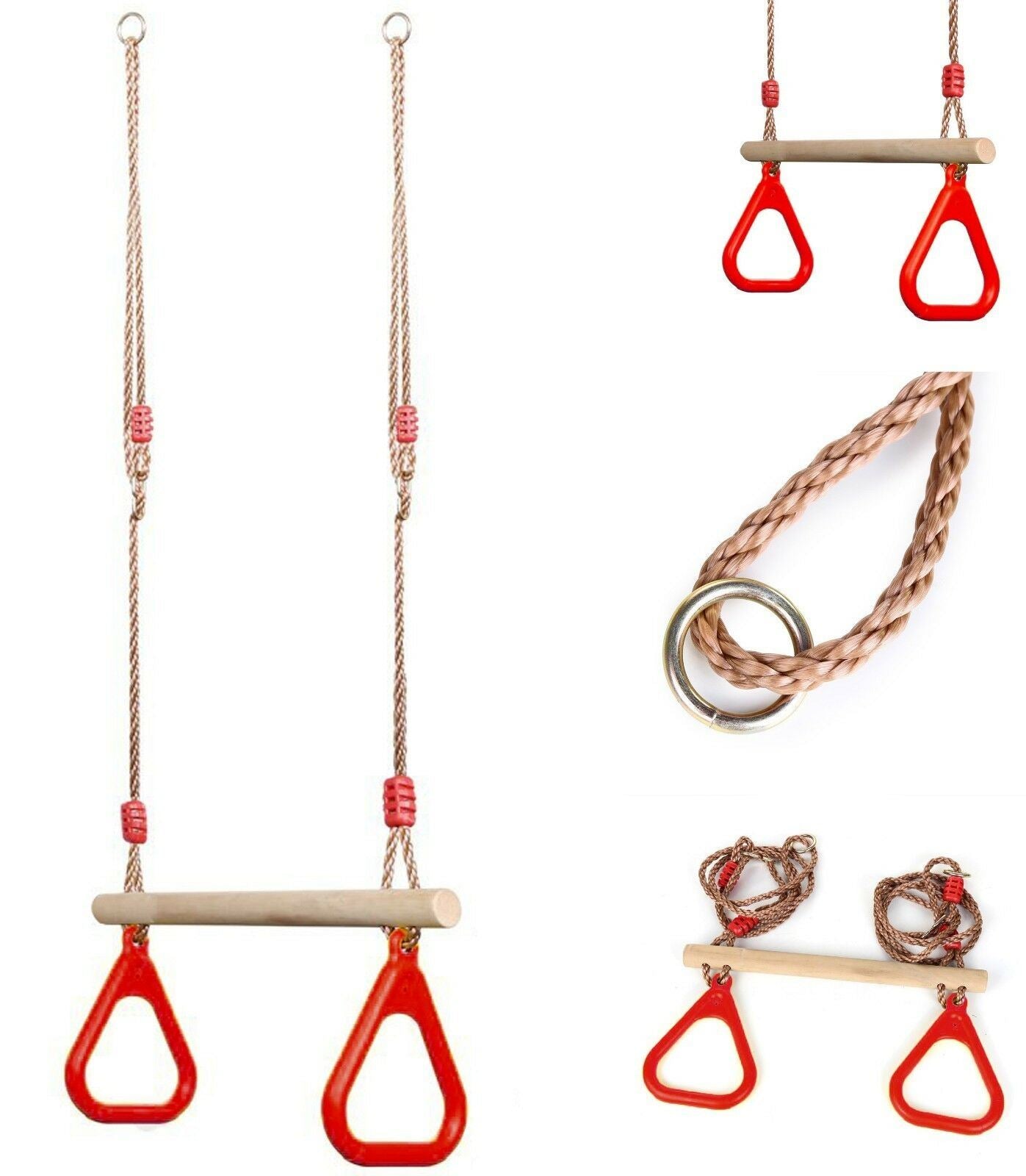 Wooden Trapeze Swing, Rope Ladder & Red Plate Seat by The Magic Toy Shop - UKBuyZone