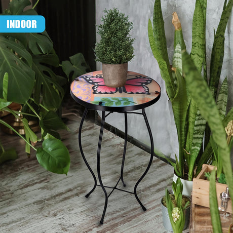 Round Side Mosaic Table With Large Butterfly Design by GEEZY - UKBuyZone