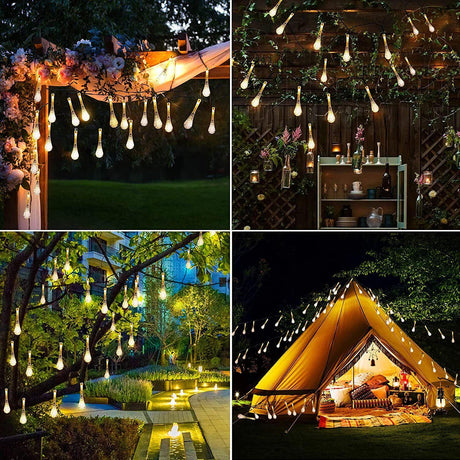 Raindrop Design Solar Powered Warm White Led String Lights by GEEZY - UKBuyZone