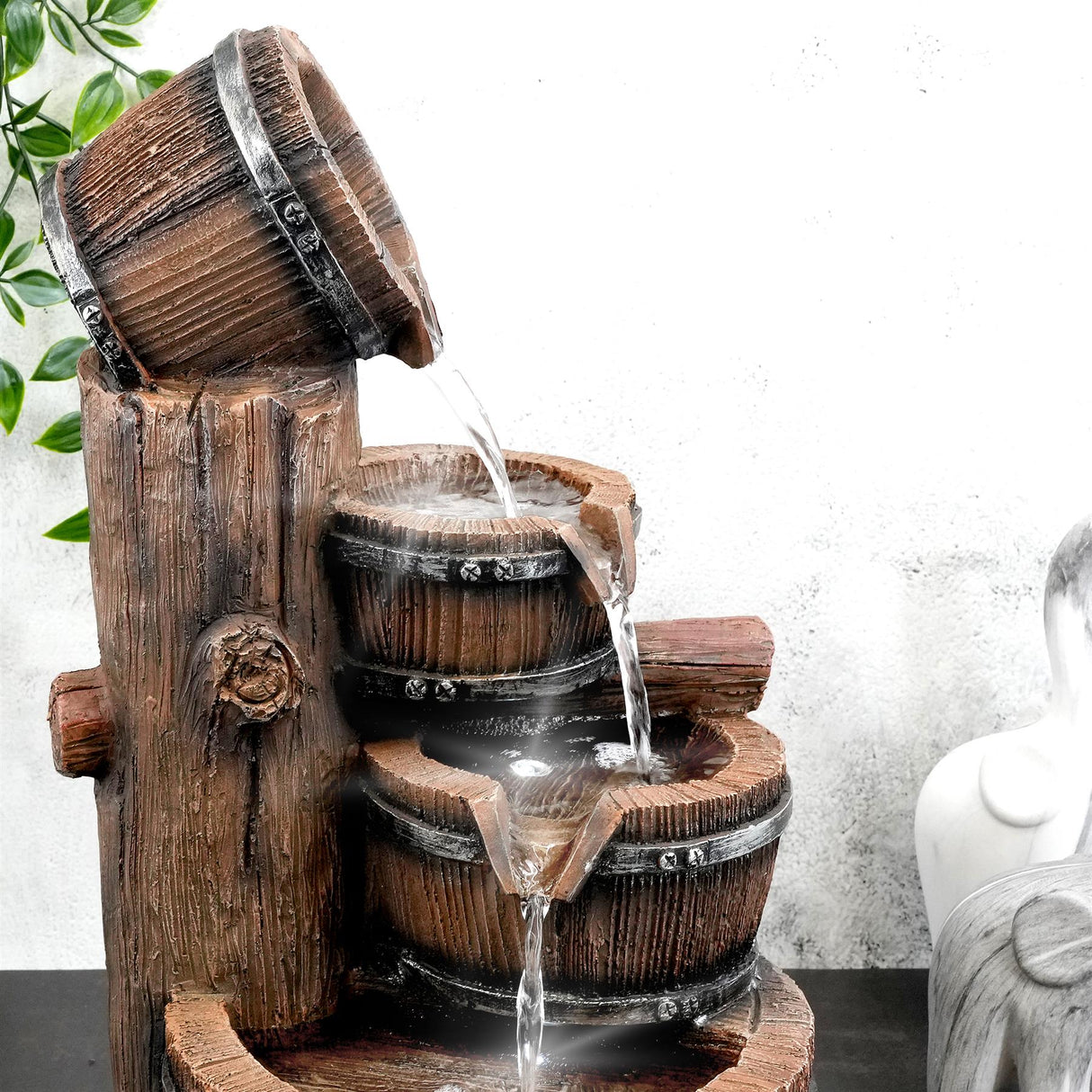 Barrel Water Feature Outdoor With LED by GEEZY - UKBuyZone