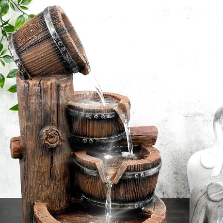 Barrel Water Feature Outdoor With LED by GEEZY - UKBuyZone