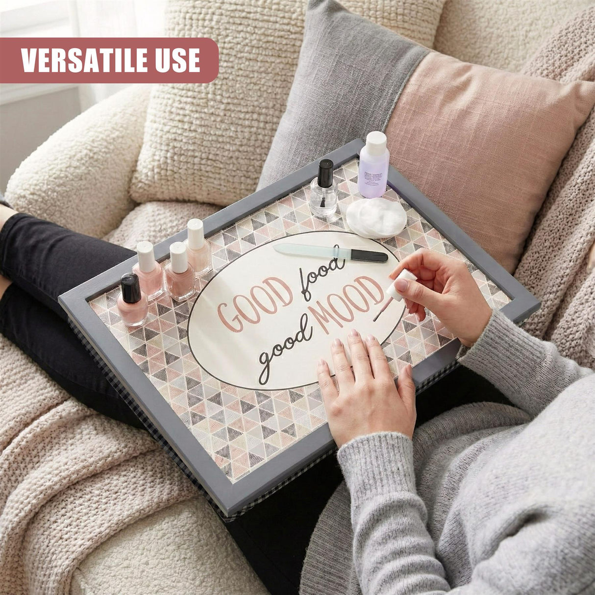 Lap Tray with Bean Bag Cushion Good Food Good Mood Design