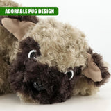 Fluffy brown pug dog novelty draught excluder with light beige inner ear sections.
