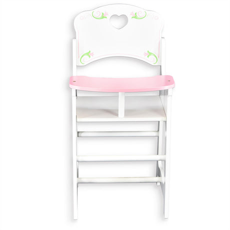 Small, white high chair with a pink seat. It has four wooden steps and safety features like railings on the sides. - UKBuyZone