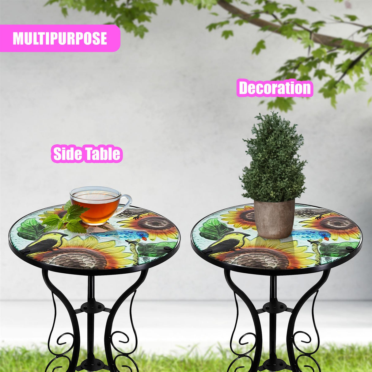 Round Side Mosaic Table With Sunflower Design by Geezy - UKBuyZone