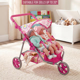 3 Wheeler Twin Doll's Pushchair, Pink