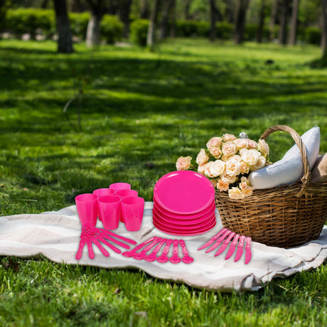 GEEZY Pink Camping Set For Six 31 Pieces