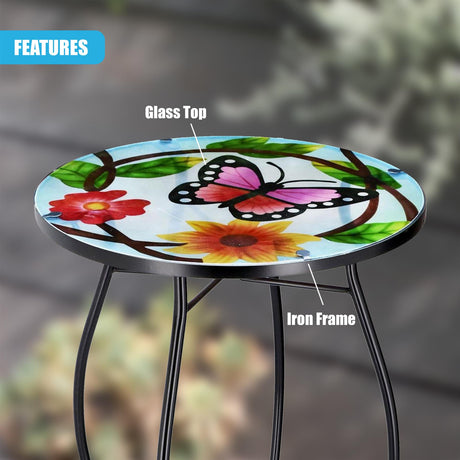 Round Side Mosaic Table With Small Butterfly Design by GEEZY - UKBuyZone