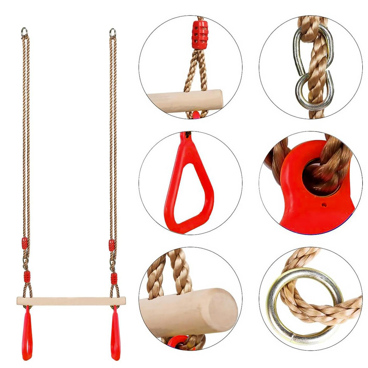 The Magic Toy Shop Wooden Trapeze Swing, Rope Ladder & Red Plate Seat