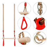 Wooden Trapeze Swing, Rope Ladder & Red Plate Seat