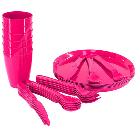 GEEZY Pink Camping Set For Six 31 Pieces