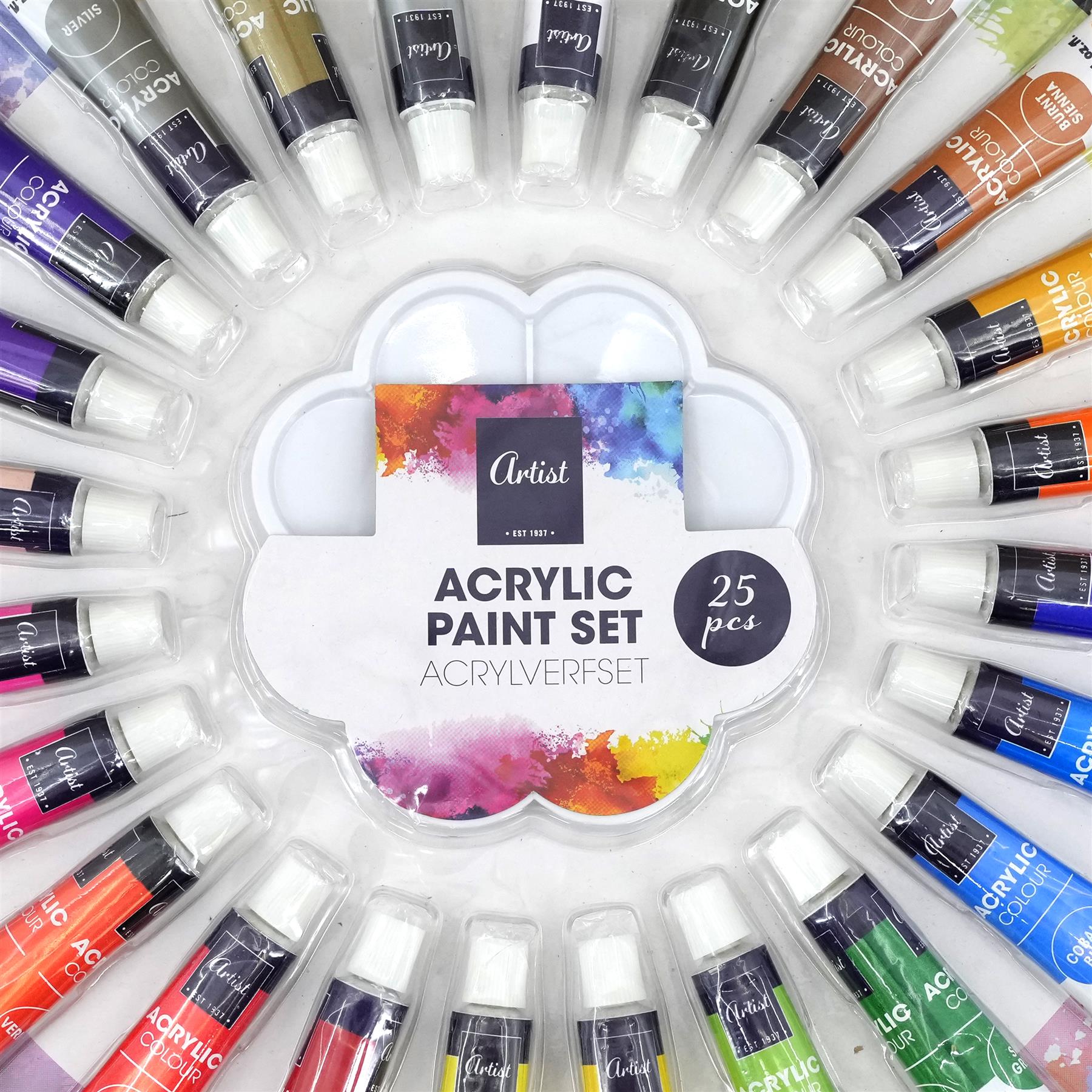 Set of 24 x 12 ml Tube Acrylic Paint Artist Set & Palette by Geezy - UKBuyZone