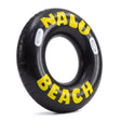 Black inflatable ring labeled with yellow text that reads NALU and BEACH.