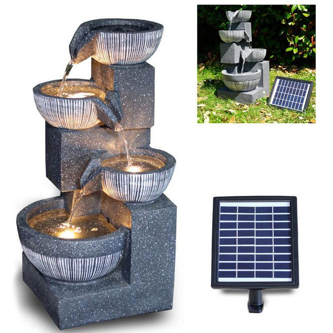4 Tier Bowl Solar Water Feature Outdoor With LED - UKBuyZone