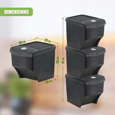 22 L set of 3 Large Plastic Waste Recycling Bin With Lids by Geezy - UKBuyZone
