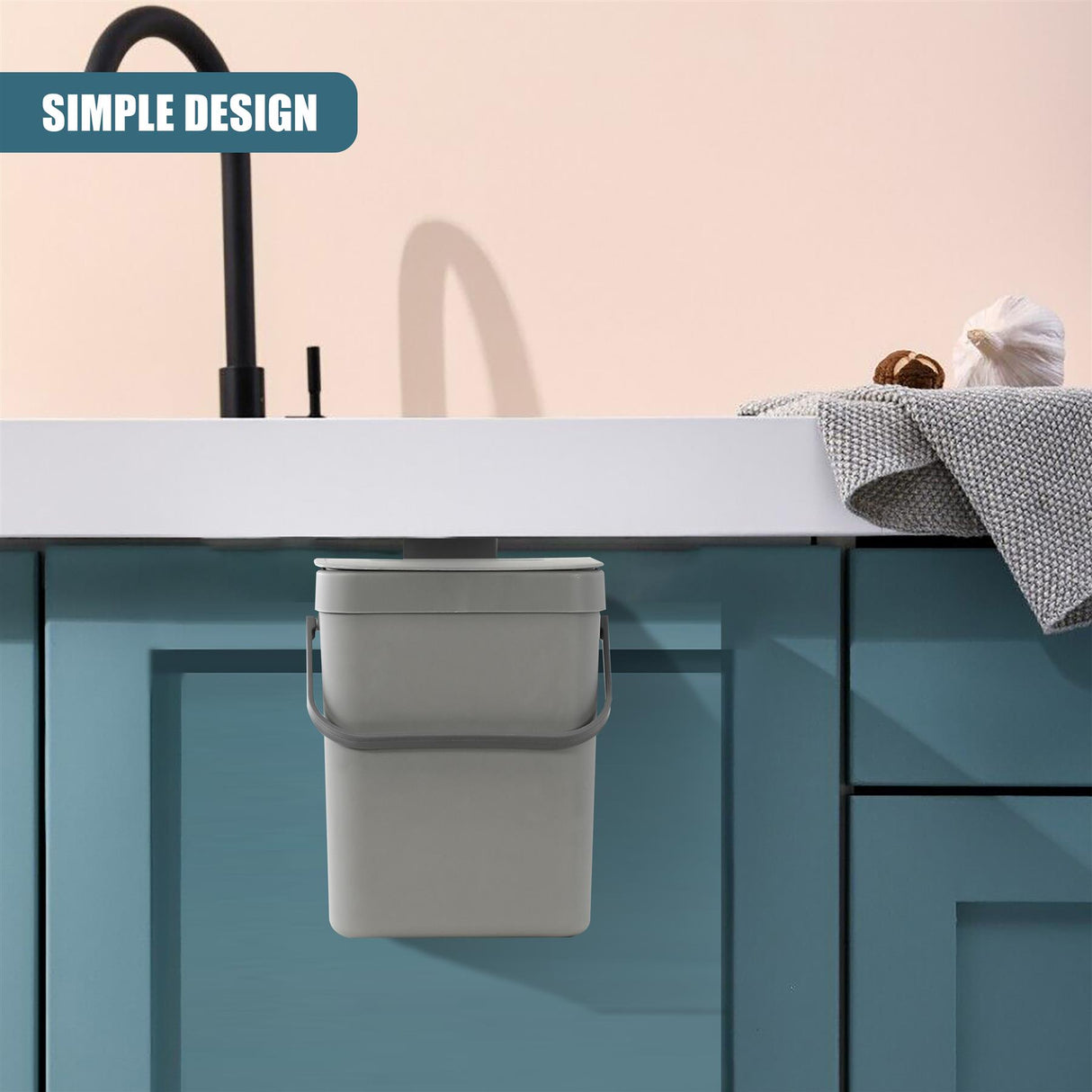 Hanging Kitchen Waste Bin with Lid 3L by GEEZY - UKBuyZone