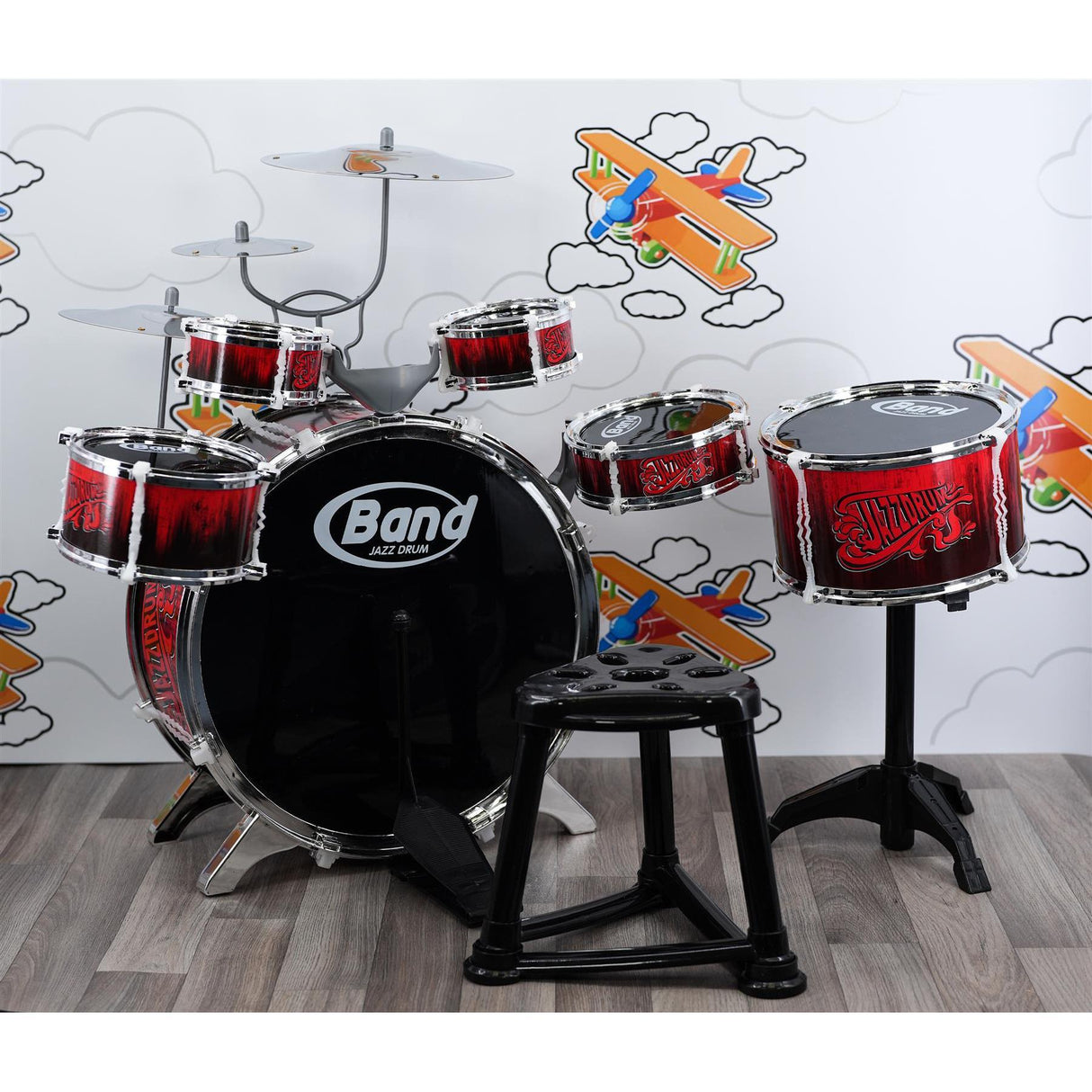 The Magic Toy Shop Kids 10 Piece Drum Kit With Stool