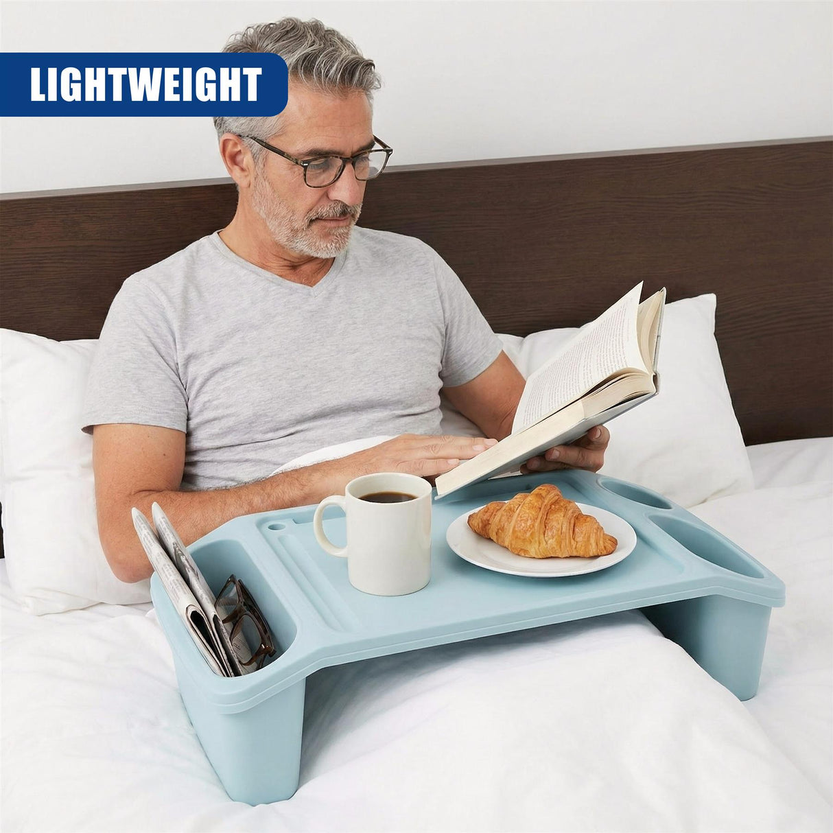 Bed tray with storage for reading and snacking. - UKBuyZone