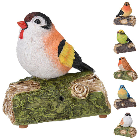 Painted Finches on Log Sculpture - UKBuyZone