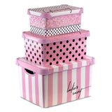 Pink Storage Boxes with Lids - Set of 3 by GEEZY - UKBuyZone