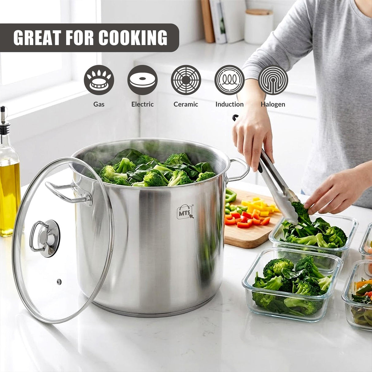 Stainless Steel Stock Pot with Glass Lid - 15 L